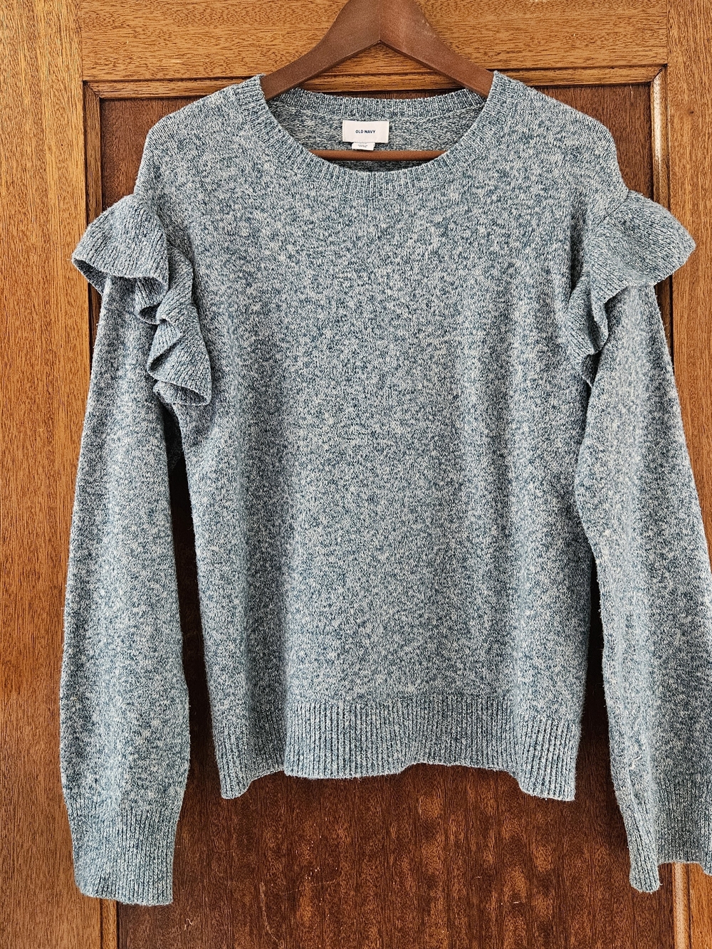 Old Navy Heathered Blue Ruffle-Shoulder Sweater